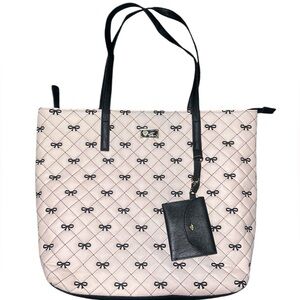 Betsey Johnson Dusty Pink & Black Puffy Quilted Large Tote Bag Shoulder Purse